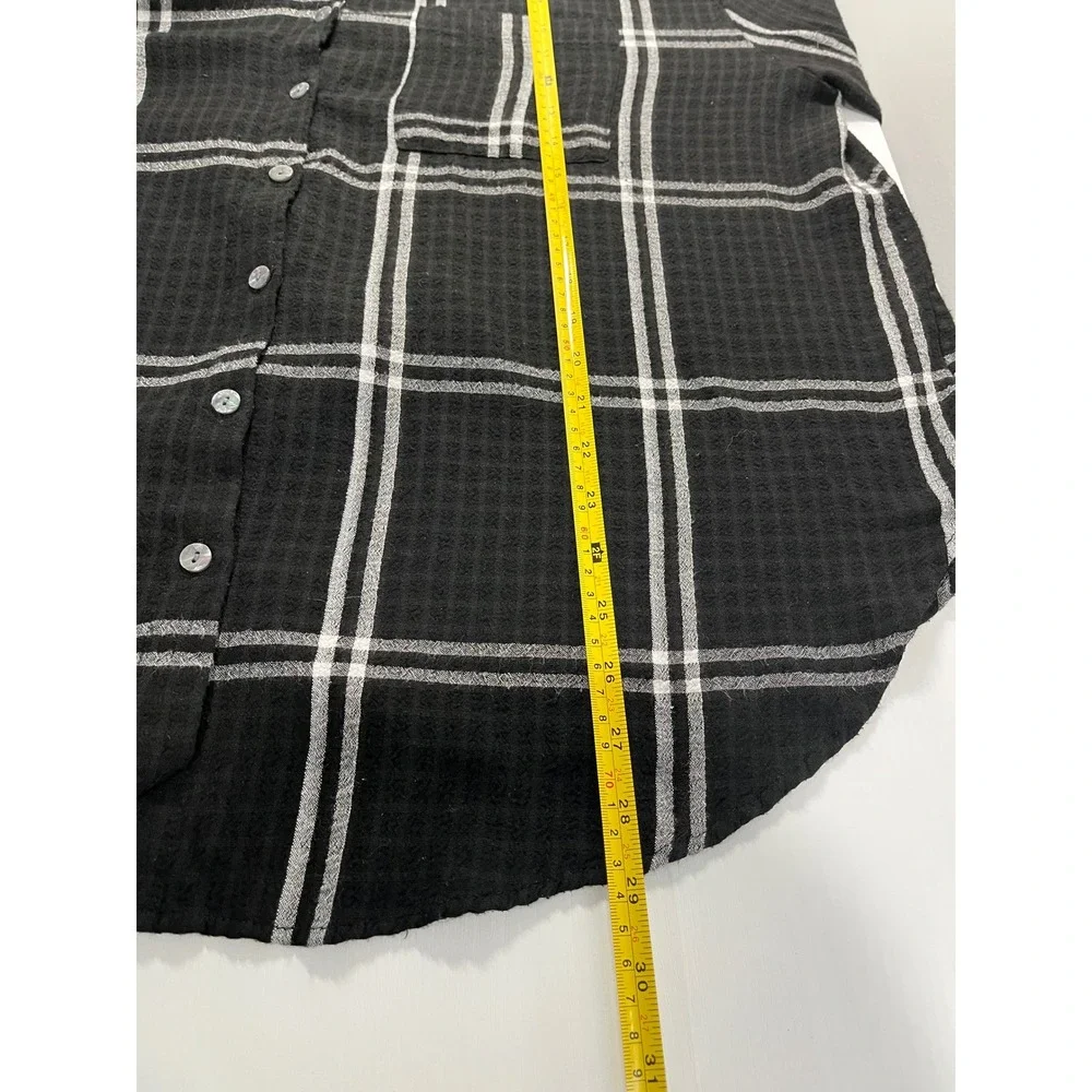 Jane + Delancey Windowpane Plaid Shirt XXL Black White Coastal Boho Tunic Top - Picture 6 of 7